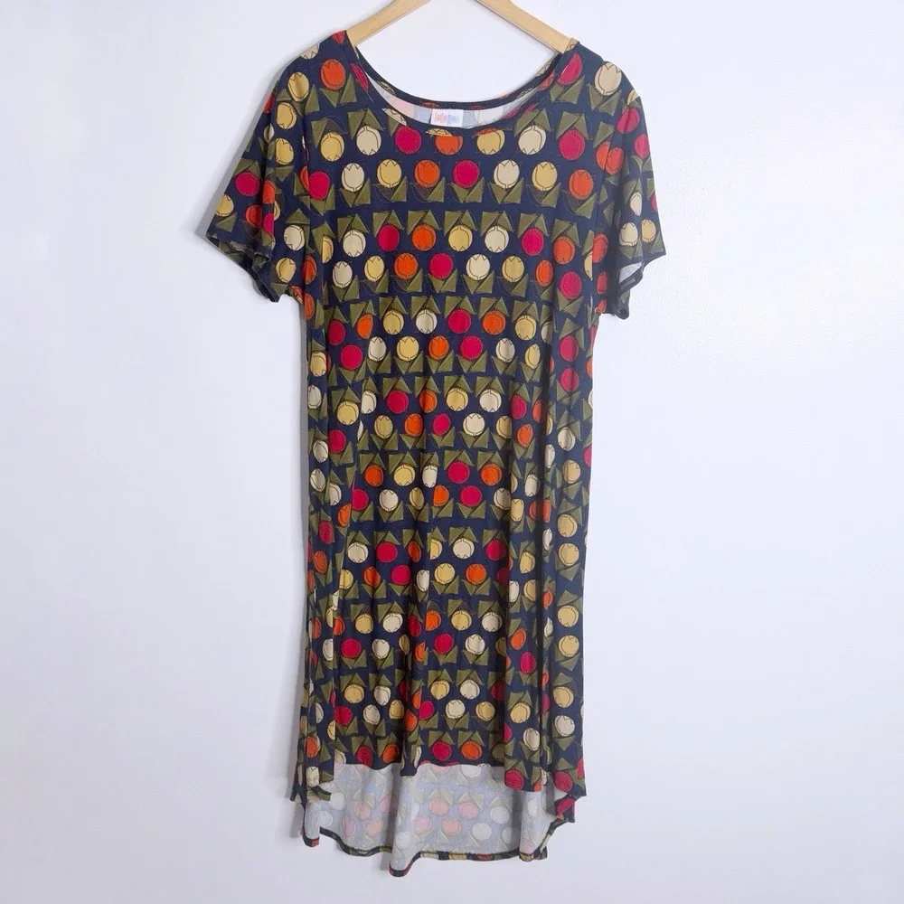 Lularoe Nicole Hi Low Printed Dress XL Whimsical Artsy Vintage Retro‎ Chic Boho